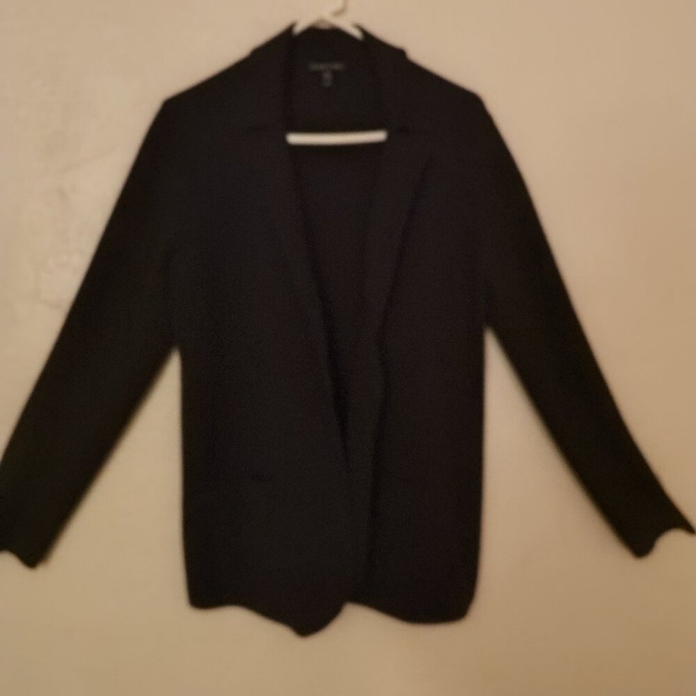 Eileen Fisher wool open front one button sweater, black, women's m/m